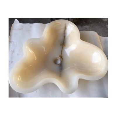 Above Counter Top Bathroom Onyx Marble Flower Shaped Design Wash Basin