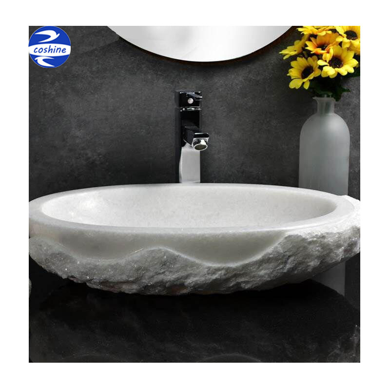 Whole natural stone white marble sculpture bathroom wash basin