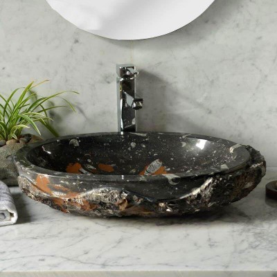 Special art natural granite block black stone basin